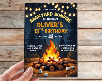 Backyard bonfire birthday invite, Birthdays Are Smore Fun Together Invitation, Editable Camping Campfire Birthday Party Invite, Kids' BBQ
