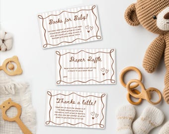 Editable Diaper Raffle, Books for Baby and Thank you Card, Baby Brunch baby shower cards Bundle Gender neutral, Hand Drawn cards