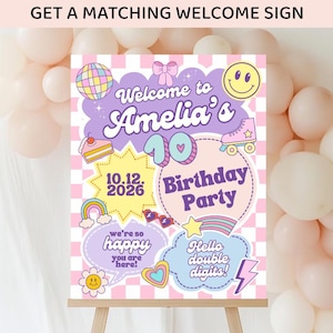 10th birthday party invitation, Hello Double Digits girl birthday invitation, Preppy invitation editable, ten birthday invitation, Groovy image 11