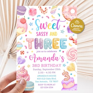 Faire-part pour 3e anniversaire, Faire-part de trois anniversaires modifiable, Faire-part d'anniversaire doux et impertinent, Faire-part de beignet et de crème glacée