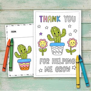 Grazie per avermi aiutato a crescere (biglietto da colorare), biglietto di ringraziamento per insegnanti stampabile, regalo di apprezzamento fai da te, biglietto per la settimana di apprezzamento degli insegnanti