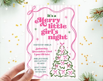Merry Little Girls Night invite, Christmas pajama party girl invitation, Sleepover Christmas Pajama Invitation, Friendsmas invite for teens
