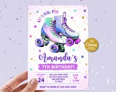 Roller Skate birthday invitation girl, Skate party birthday, Skating party invitations editable, Printable Bday Card, Digital Invitation