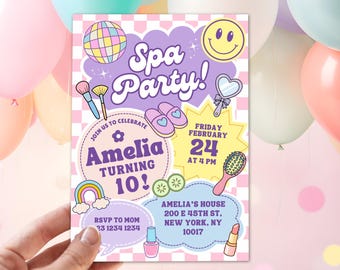 Spa birthday party invitation for girls, Pamper birthday party invitation, Glam party invite, Tween birthday invitation editable, Spa party