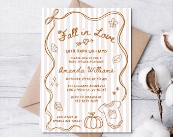 Fall in love baby shower invite, Fall Pumpkin Baby Sprinkle Invite editable, Gender neutral sprinkle invitation template, Thanksgiving baby