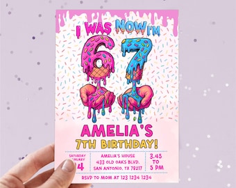 67 birthday invite digital, Six Seven Birthday Invitation for Girl, 7th birthday invitation, 6-7 ice cream Girl Birthday, drip Birthday