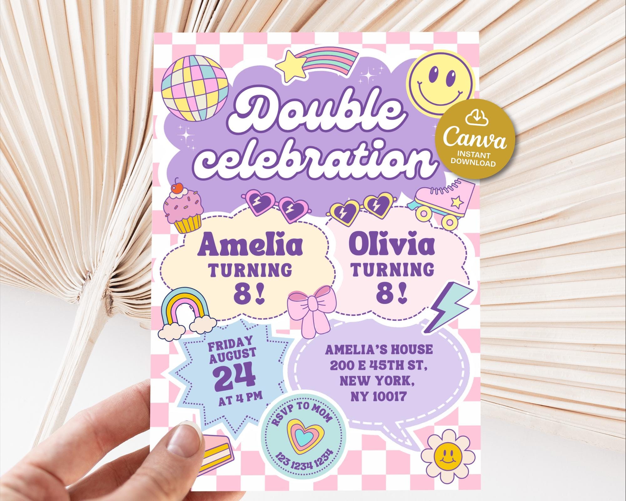 Girls Double Celebration Invite, Friends Invite Double Celebration, Joint  Kids Birthday Invitation, Siblings Birthday Party Invite, Preppy - Etsy, image size:2001x1600