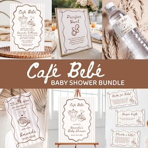 Cafe Bebe Baby Shower Bundle, Kaffeebohne Babyparty einladen Geschlecht neutral, Baby Brunch Baby Sprinkle Bundle, Hand gezeichnet laden braun ein