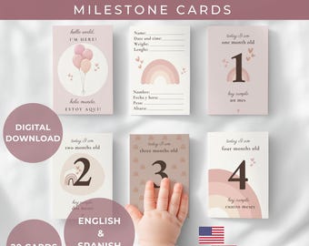 Baby Milestone Cards – English Spanish Bilingual Printable (Digital Download)