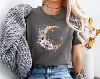 Floral Moon PNG - Moon Sublimation - Trendy Shirt Design - Boho Mystic Clipart for Shirts and Mugs - Celestial Sublimation for DIY & POD