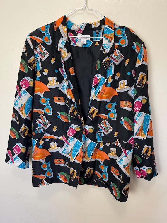 Pure Silk Vacation Print Vintage Carol Horn Wearable Art Blazer