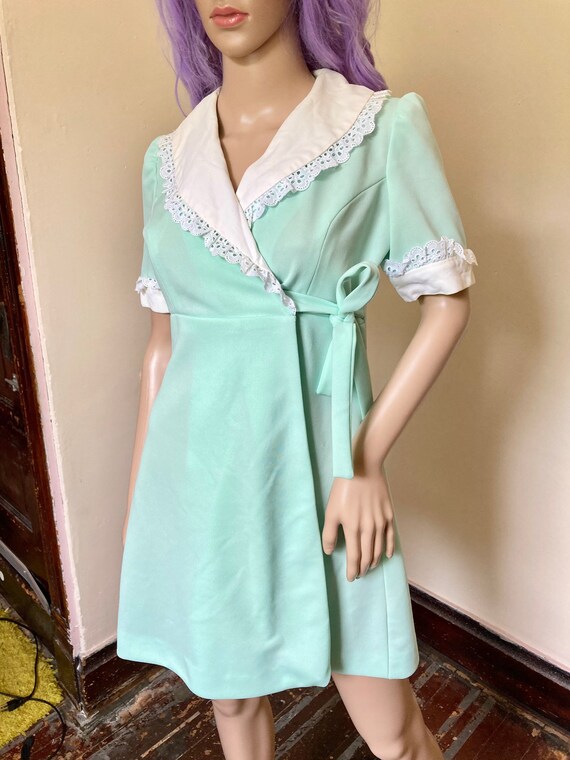 60s Minty Vintage Mini Wrap Dress - image 6