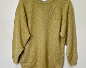 Metallic Pale Gold Vintage 90s Sparkle Knit Sweater Top