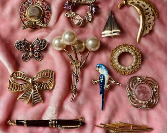 Pick One Vintage 60s-90s Warm Gold Tone Figural or Abstract Brooch