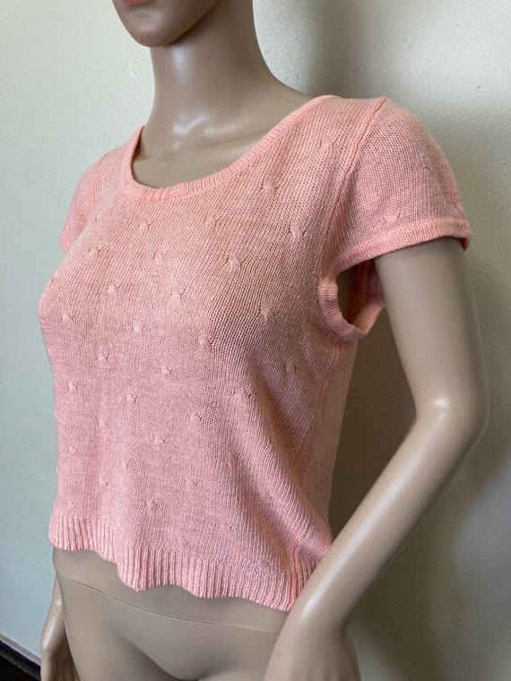 Peach Knit Vintage 80s Button Back Cropped Sweate… - image 3