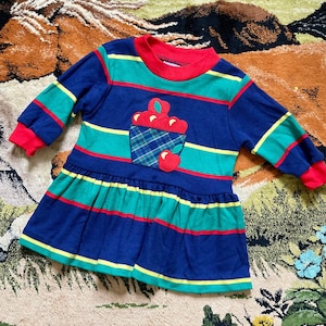 Vintage Toddler Girls Striped Apple Top