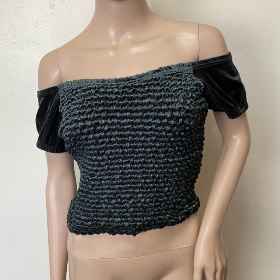 Charcoal Gray Velvet Textured Crop Top and Slit S… - image 9