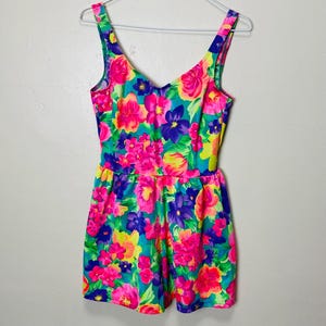 Neon Floral Vintage 80s Tropical Romper Swimsuit