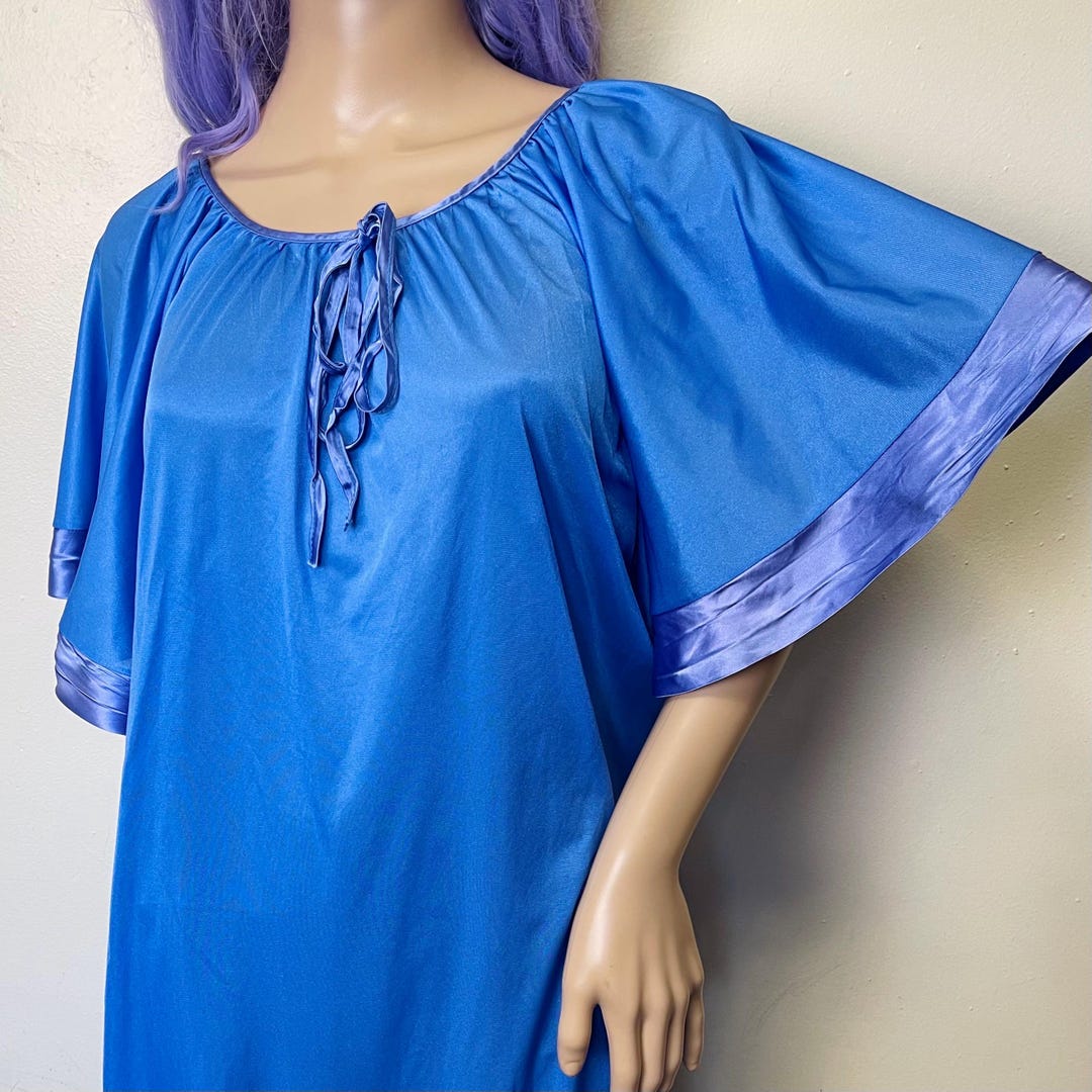 Stardust Blue Flutter Sleeve Vintage 70s Maxi Nightgown House Dress Etsy