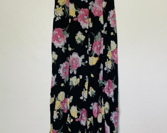 Pink and Yellow Floral Vintage 90s Mother of Pearl Button Down Midi Skirt