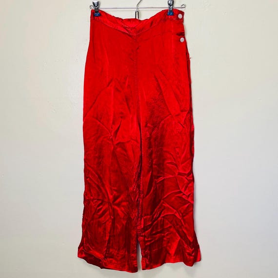Ruby Red Satin Side Button Vintage 1940s Wide Leg… - image 1