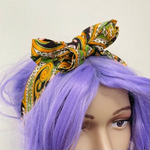 Psychedelic 60s Paisley Long Skinny Scarf Head Bow