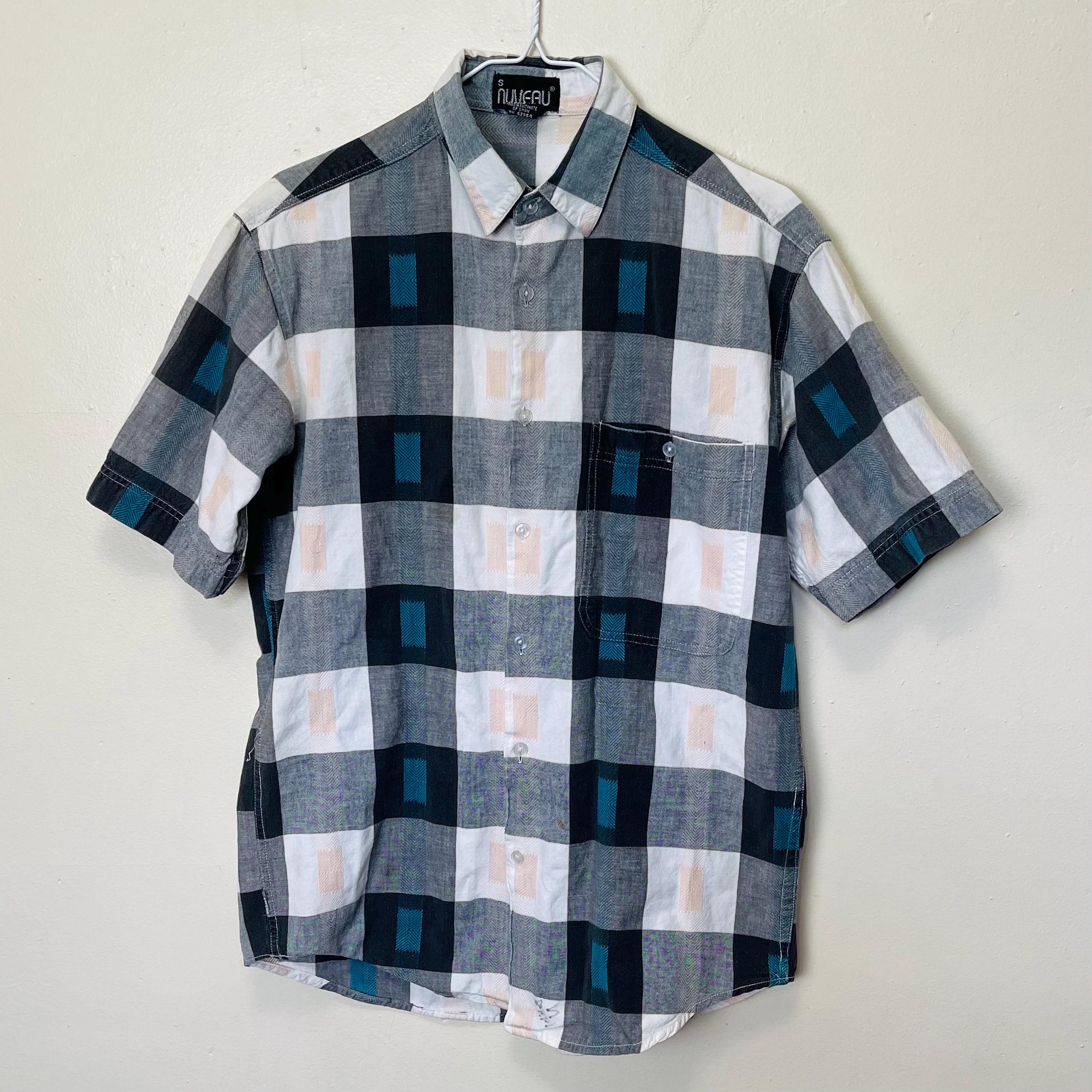 トップス VINTAGE CHECK SHIRT 80s Vintage Blue White Gingham Check Shirt Single Stitch S/S Thin L