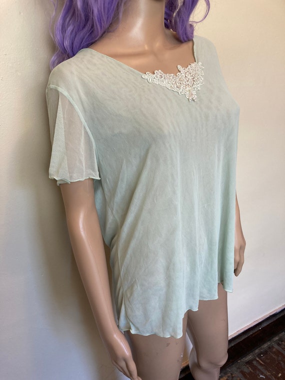 Sheer Green Mesh Vintage 90s Y2K Plus Size Top - image 7