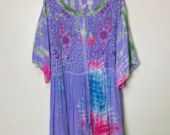 Purple Rayon Plus Size Vintage 90s Tie Back Babydoll Dress