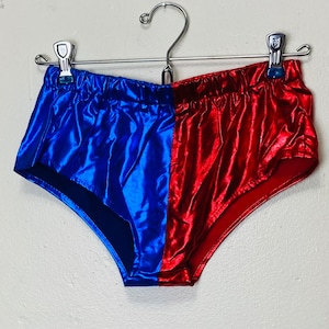 Blue and Red Metallic Foil Lamé Vintage Ultra Short Shorts Leotard Bottoms