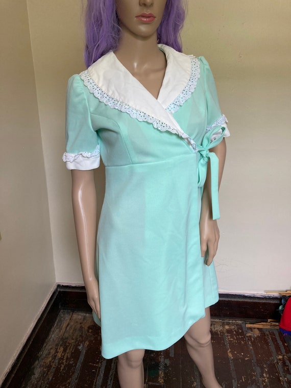 60s Minty Vintage Mini Wrap Dress - image 8