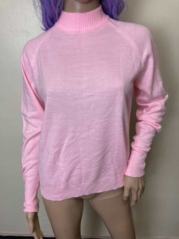 Pastel Pink 70s Mockneck Knit Sweater - image 2