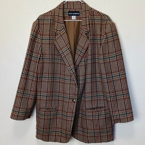 Neutral Plaid Vintage 80s Plus Size Blazer