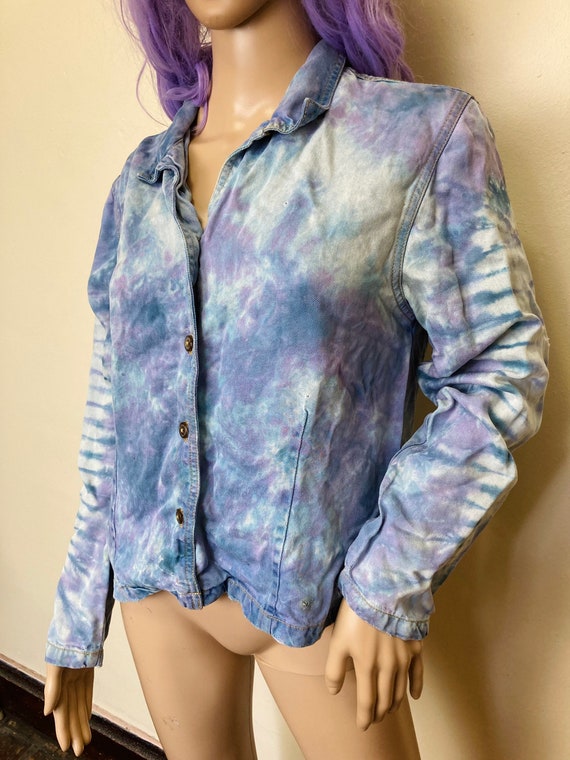 Dyed Chambray Vintage 90s Cropped Denim Jacket - image 3