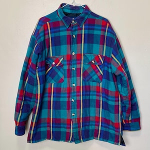 Jewel Tone Quilted Plaid Vintage 80s Flannel Shirt Jacket