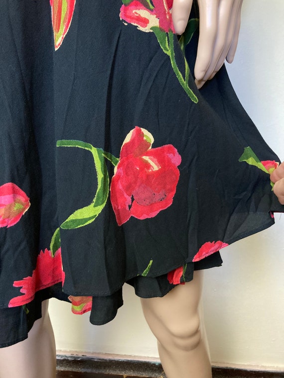 Red Tulips 90s Bias Cut Vintage Floral Dress - image 2