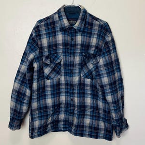 Blue Plaid Vintage 90s Quilted Lined Oversize Flannel Shirt Jacket