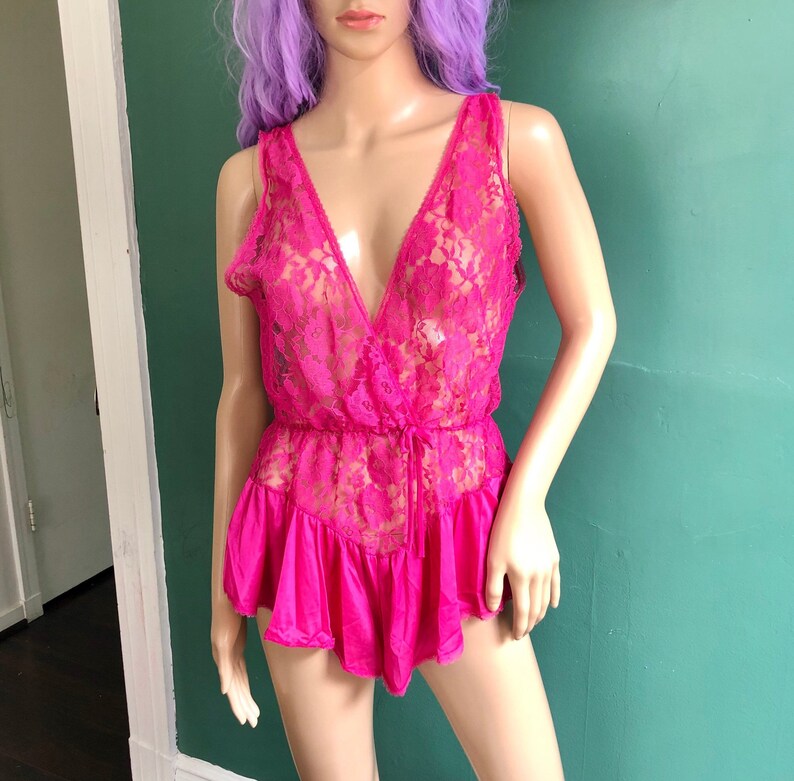 Vintage 80s Sheer Orchid Pink Lingerie Teddy