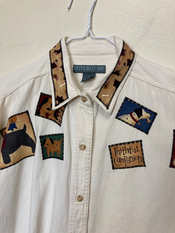 Dog Patchwork Vintage 90s Collared Button Down Sh… - image 4