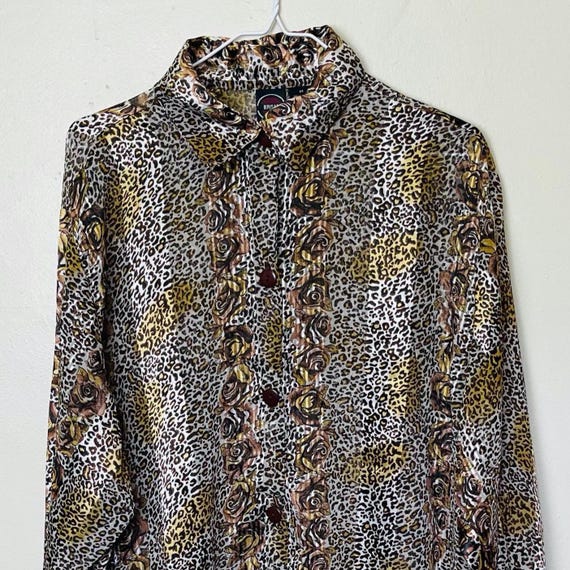 Plus Size Sheer Leopard Print and Rose Vintage 19… - image 1