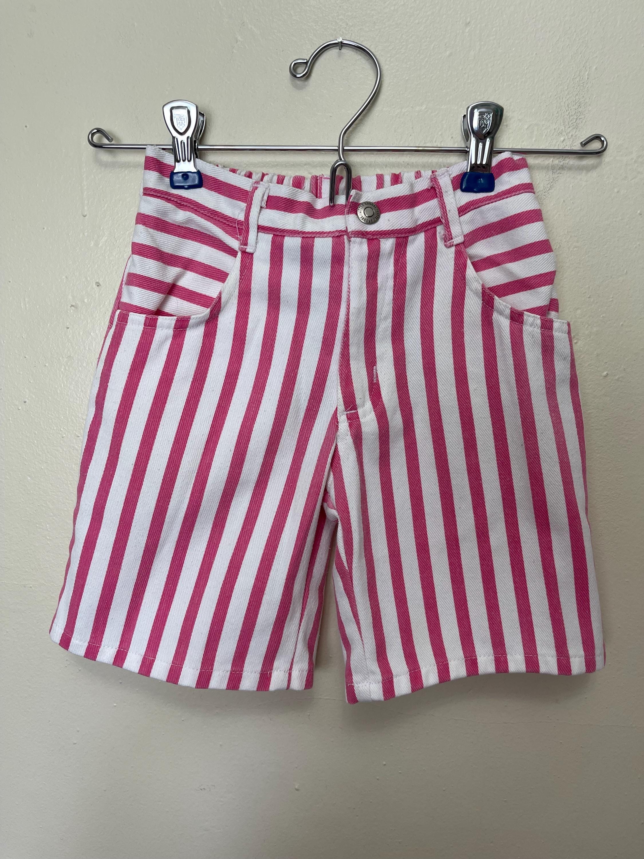 80s 〜 stripe slacks shorts Girls Pink and White Striped Vintage 80s Denim Shorts - Etsy