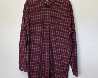 LL Bean Cotton Plaid Vintage 90s Lumberjack Plaid Shirt M Tall