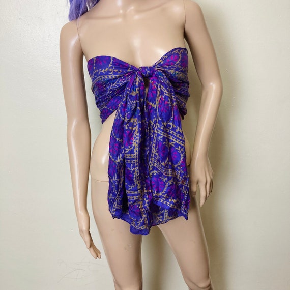 Violet Dyed Vintage Pure Silk Vibrant Oversize Sc… - image 2