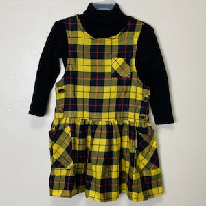 Yellow Plaid Vintage 80s Pinafore and Matching Turtleneck 2 Piece Set Kids 5