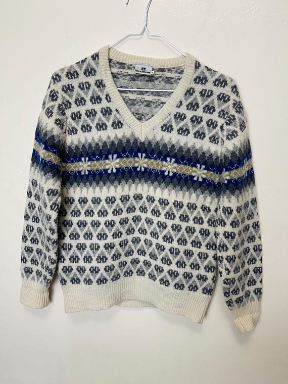 Maglione in maglia intarsiata vintage anni '70 in lana Lemontree