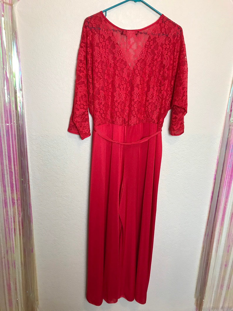 Gorgeous Vintage 80s Cherry Red Plus Size Full Length Lingerie Jumpsuit