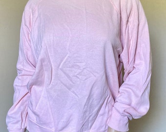 Rose pastel vintage des années 80, grande taille, col rond 5050, pull XL 2X