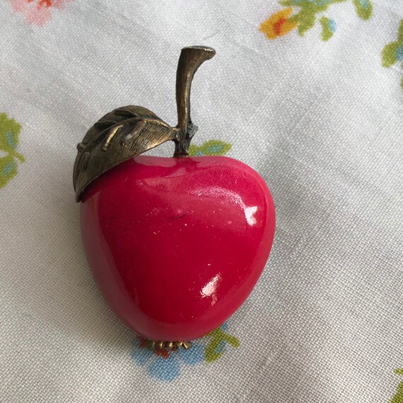 Vintage 80s Pink Apple Brooch - image 2