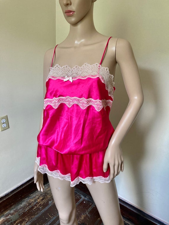 Hot Pink Lacy Satin Lingerie Loungewear Camisole … - image 9