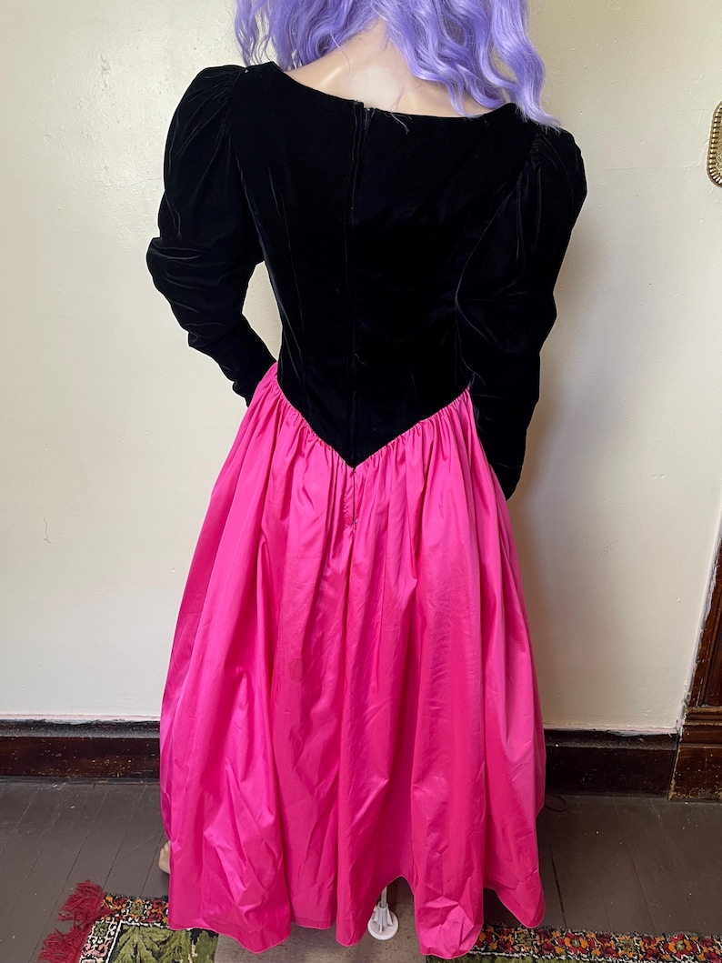 Pink Mutton Hot Pink and Black Velvet Vintage 80s Mutton Sleeve Sweetheart Princess ...